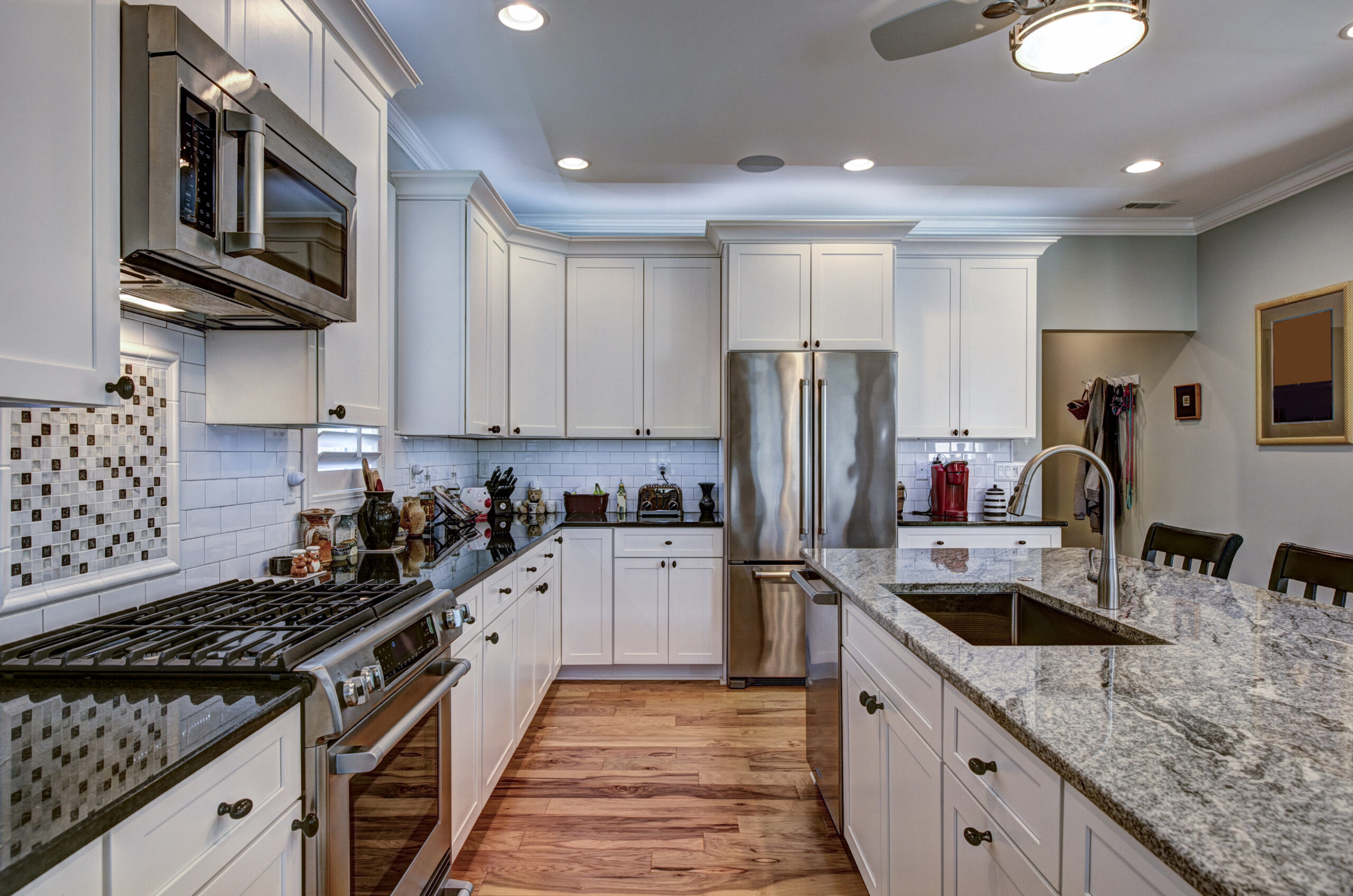 Renovated kitchen with granite countertops